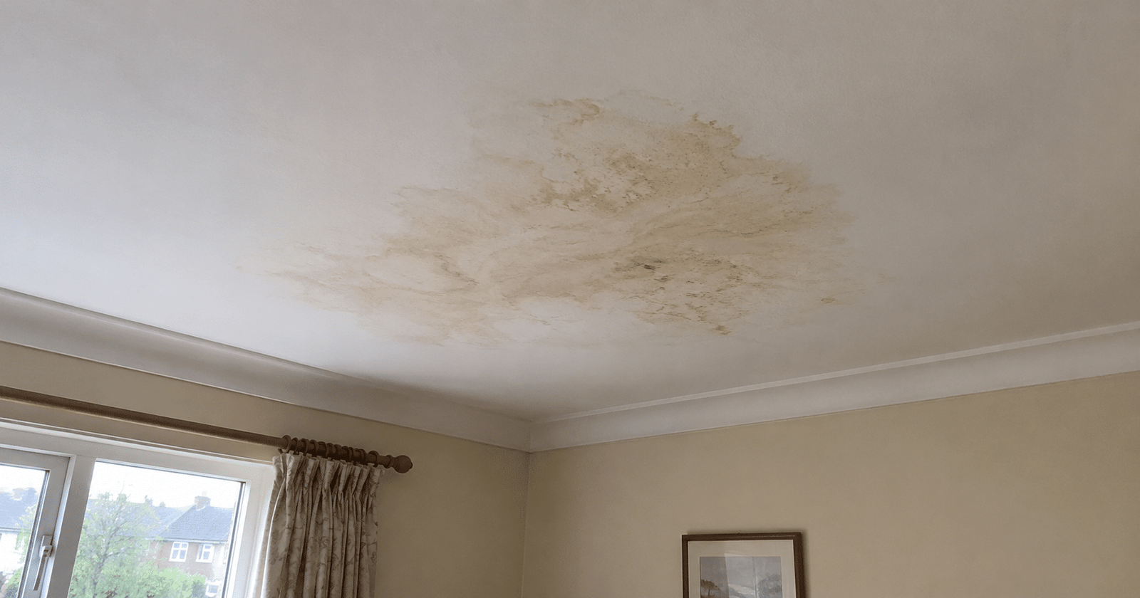 Water stain spreading across a ceiling inside a Dublin home